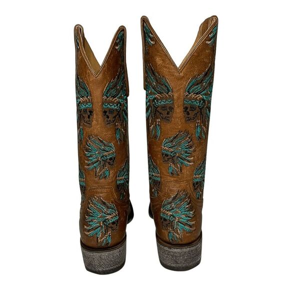 Old Gringo Yippee Ki Yay Cowgirl Boots Leather Skull Headdress Embroidery Size 7 - Picture 7 of 10